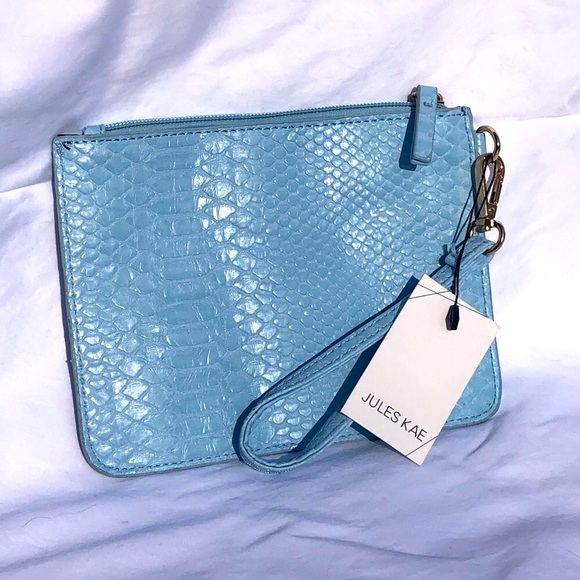 🔥FREE w/ $30+ Purchase Jules Kae Blue Vegan Snakeskin Wristlet